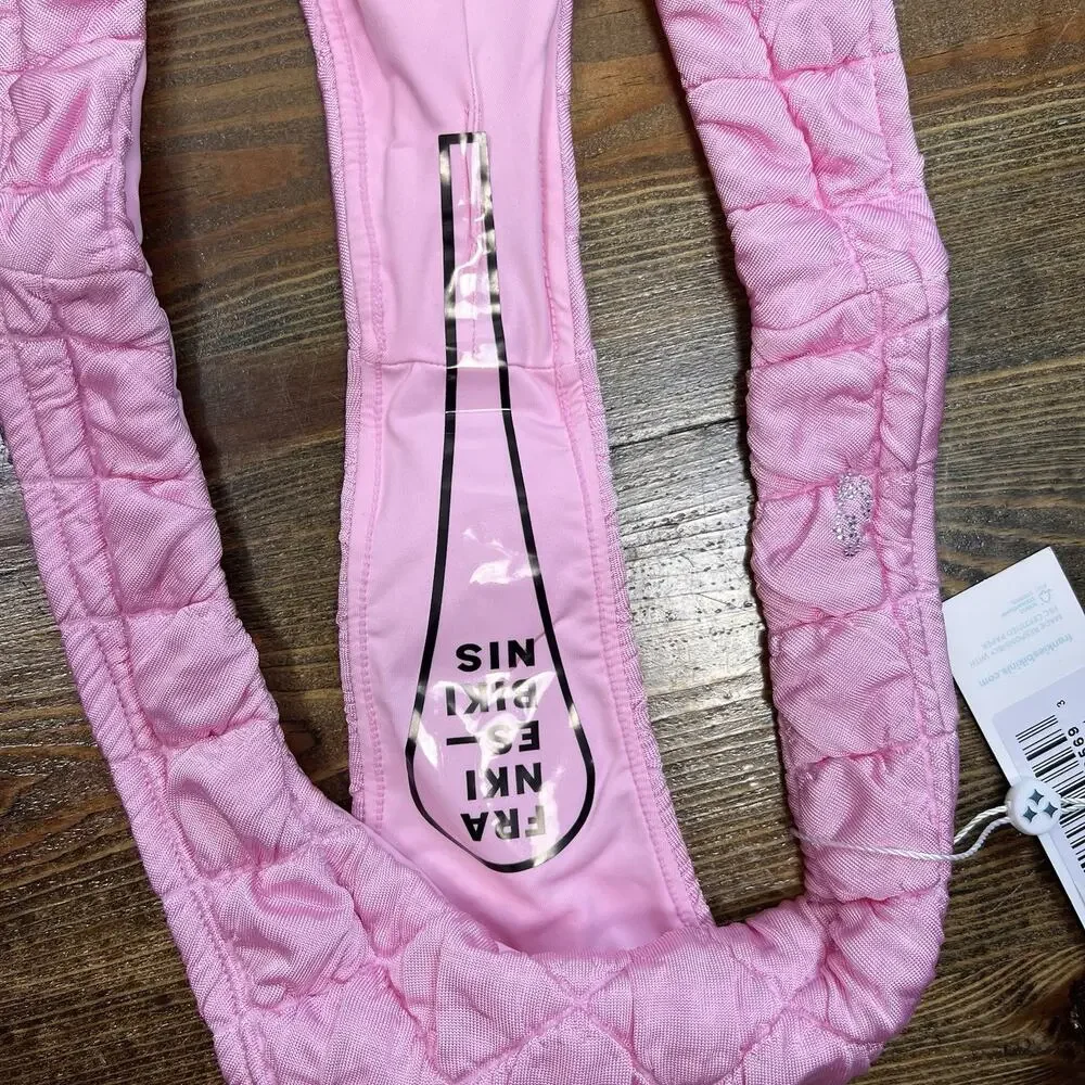 NWT Frankie’s Bikinis Waco Puff Top & Katarina Bottom Large Baby Pink Bikini